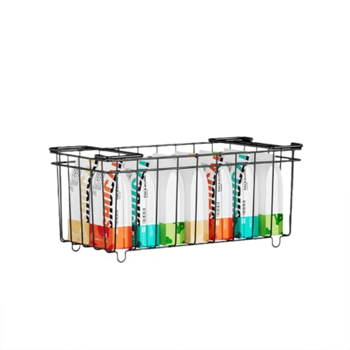Aptliton Chest Freezer Baskets, 4 Pack Stackable Chest Organisers Baskets with Folding Handles for 198L Sort Frozen Foods, Add Space Easy Access Food From Bottom(Black)