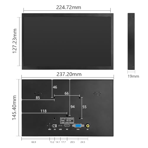 Image of 10.1-inch HDMI /VGA /AV Input Display with 1024 * 600 high-Definition Full View Module, Built-in Speaker, Computer Secondary Screen for Windows System, Monitor for RPI、 DVD、CCTV， No Touch