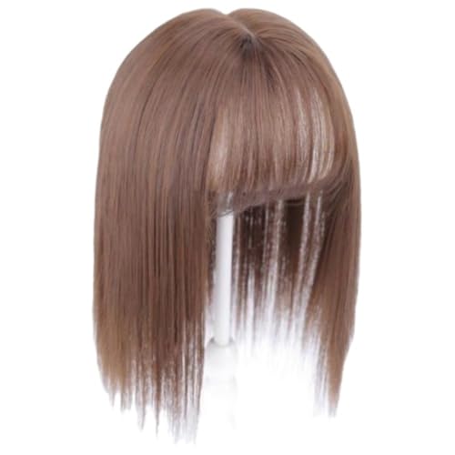 Klivexトップ専用ウィッグ 前髪 ボリュームウィッグシート 薄型 部分ウィッグ 人毛100% 女性用 人毛 部分 カツラ ヘアピース かつら 総手植えリアル地肌ネット 脱毛 白髪隠れ 薄毛 トップカバー 前髪カット済み、白髪を隠す (TD05 ライトブ