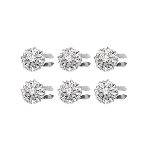 Button Covers Set 6pcs for Women, White crystal detachable button decoration clip button jewelry, suitable for shirt clothing DIY holiday decoration jewelry