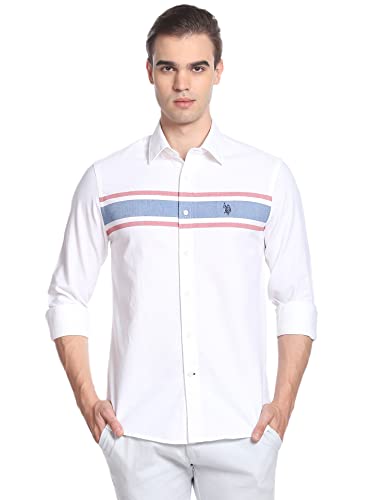 Image of U.S. Polo ASSN. Men's Cotton Striped Regular Fit Horizontal Stripe Oxford Casual Shirt