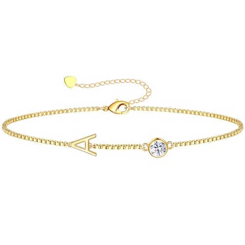 Image of Birthstone Bracelets for Women, Initial Bracelet Teen Stocking Stuffers Birthday Gifts for Teen Girls Initial Bracelet Trendy Letter A-Z Dainty Bracelet 21st 30th Mom Birthday Gift Birthstone Jewelry