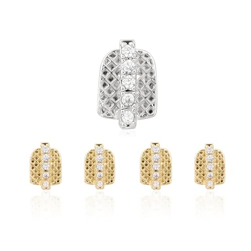 5pcs Hip Hop Barra Vertical Única Dientes de Circón Grillz 14K Chapado en Oro Palo Largo CZ Tapas de Dientes de Piedra para Mujeres Hombres Joyería