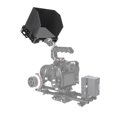 Image of Nitze Camera Monitor Cage Rig w Sunhood n HDMI Cable Clamp Compatible with Feelworld F6 PLUSX / F6 Plus / F5 PRO / F5 Prox Field Screen