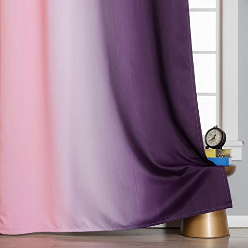 Estelar Textiler Ombre Pink and Purple Blackout Curtains 72 Inch Length 2 Panels, Full Light Blocking Curtains for Bedroom, Grommet Thermal Insulated Gradient Drapes for Living Room, 42x72 Inch