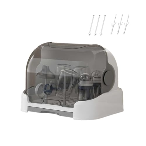 Image of 2025 Large Baby Bottle Organizer with Cover ＆ Removable Drain Tray, Dustproof Portable Baby Bottle Drying Rack Reusable Bottle Rack Holder Storage (C)