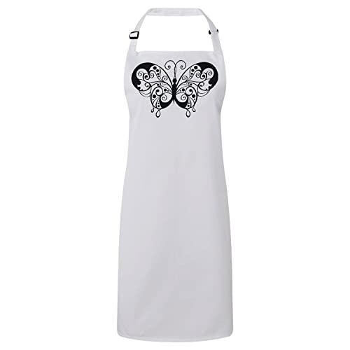 Tablier cuisine blanc papillon noir stylisé imprimé nature animaux