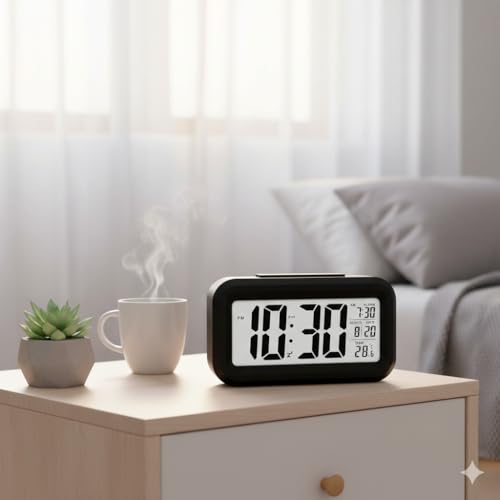 Image of Auromin Digital Alarm Clock with Auto Sensor, Time, Date, Temperature Display & Silent Operations | Loud Alarm for Heavy Sleepers | Desk Table Clock for Students, Bedroom, Office