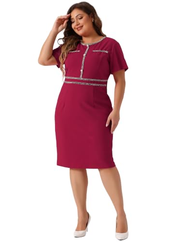 Image of Agnes Orinda Women Plus Size Button Crew Neck Vintage Bodycon Pencil Dress