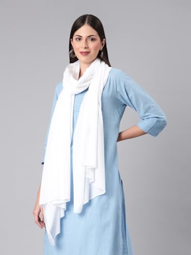 TWIN BIRDS Stylish Light Weight White Coloured Cotton Dupatta | Shawl for Women - Image 2 thumbnail