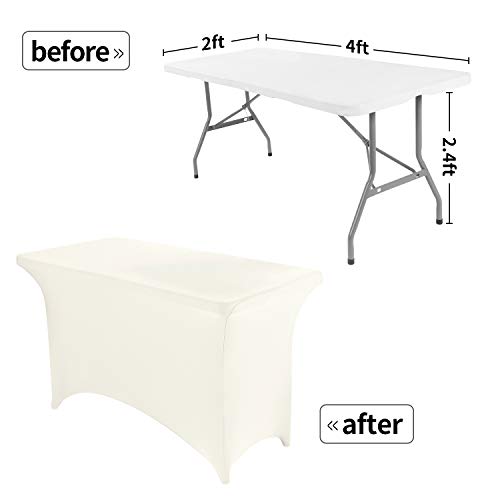 Image of Peomeise 4FT Spandex Table Cover Rectangular Stretch Spandex Tablecloth (Ivory,4FT)