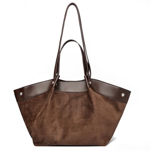 unisoul Wildleder Handtasche Damen,Tote Bag Groß Shopper Tasche Shoulder Bag mit Magnetverschluss, Schultertasche Damen-Shopper für College Schule Arbeit Reisen Shopping