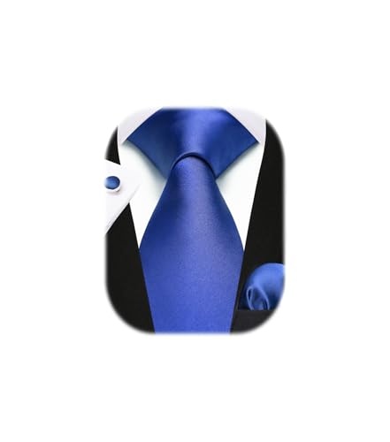 Enlision Cravate Homme Bleu Roi Mariage Ensemble de Cravate et Pochette et Boutons de Manchette Set...