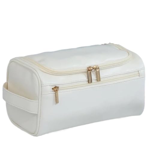 Neceser de cuero blanco unisex con gancho para colgar artículos de tocador en viajes