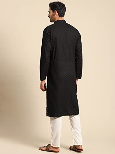 Image of Rajubhai Hargovindas Men Pure Cotton Chikankari Embroidered Straight Kurta