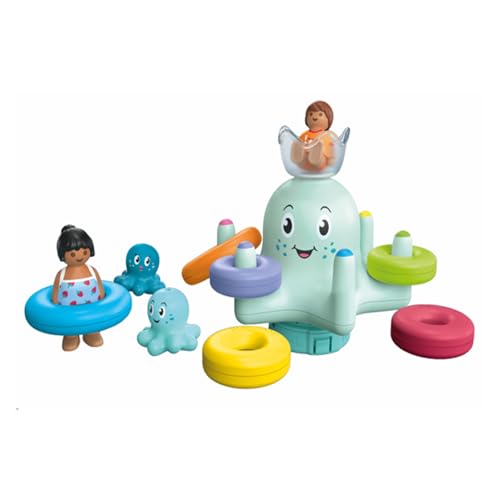 PLAYMOBIL 71438 Manège Pieuvre géante - Junior Aqua & Tinti - Comprend Deux Personnages, Une Grande Pieuvre, Deux poulpes Ainsi Que Quatre Anneaux colorés pour Le tri - Dès 1 an
