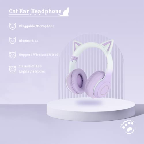 Gugxiom Cat Ear Headphones, Wireless Gaming Headsets via Bluetooth 5.1/3.5mm AUX Cable - Image 2