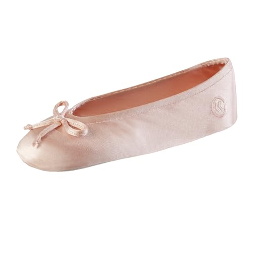 Product Image of the isotoner Women's Classic Stretch Satin Ballerina Slippers with Bow Tie and Leather Sole , Evening Sand, 5-6