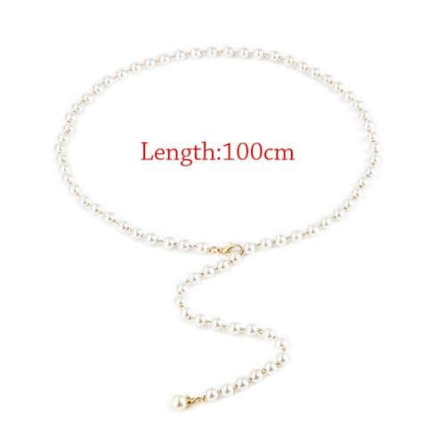 Waist Chain Pearl All-match White Bohemian Belt Elegant Pearl Pendant Belt Women(gold)3