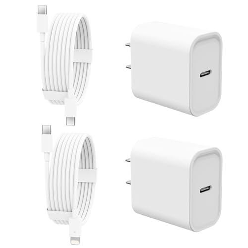 iPad Charger 2 Pack 20W Fast Wall Charger Block with 6FT Lightning & USB-C Cable - iPad Fast Charging for iPad Pro 13/12.9/11 in (2024-2018),iPad, iPad mini, iPad Air 1/2/3, Airpod, All iPad Models
