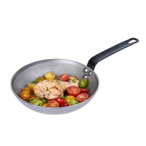 Restaurantware Fry Pan 6 Pack of 8.6 Inches Carbon Steel Non-Stick Searing Pan With Ergonomic Handle Silver For Sauteing and Omelets