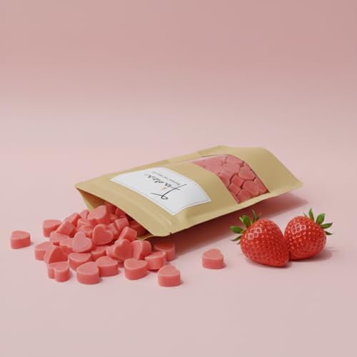 Image of Wax Melts | Organic Soy Wax | Essential Oil Infused | Strawberry Fragrance | Heart Shape Aroma Melts | Sweet Room Freshener | Safe Smoke-Free Home Scent | 80 GMS