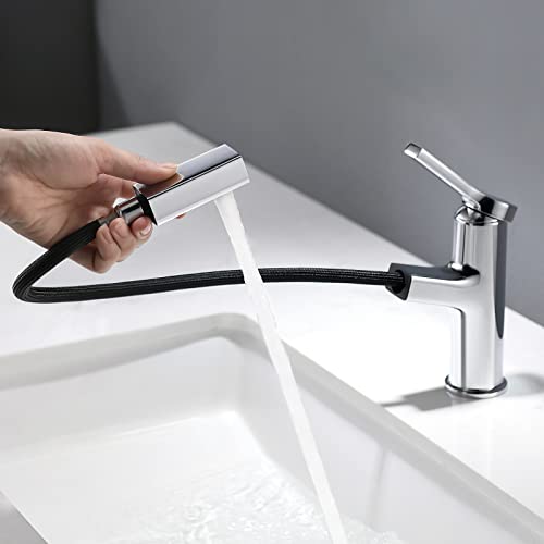 LONHEO Robinet Salle de Bain avec Douchette Extractible, Chaude et Froide Réglable Mitigeur Lavabo pour Salle Bain, Chromé Cover