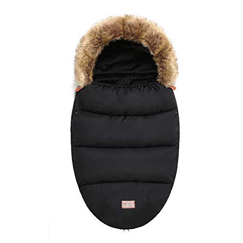 Universal Sacos de Abrigo Carritos Silla de Paseo Saco de invierno Térmica con Capucha Forro Polar Antideslizante Aire Libre Para Cochecito Sillas de Coche (Negro)