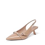 DREAM PAIRS Women's Low Kitten Heels Slingback Closed Pointed Toe Comfortable Dressy Pumps Wedding Party Casual Elegant Dress Shoes,Size 8,Nude,SDPU25002W