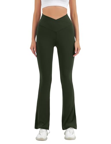 Image of HEGALY Women's Flare Yoga Pants - Crossover Flare Leggings Buttery Soft High Waisted Workout Casual Bootcut Pants