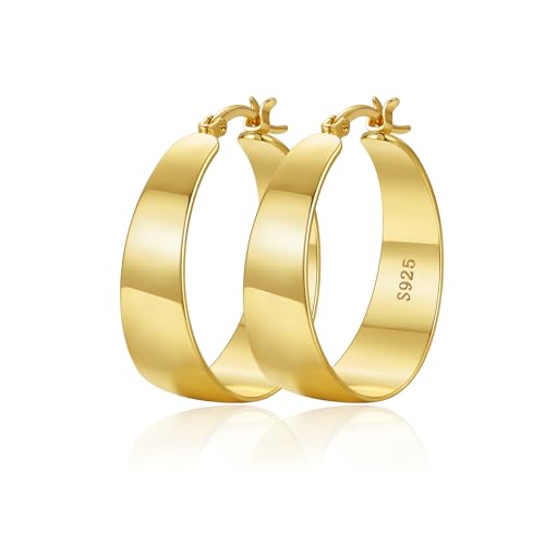 OOOPEL 10mm Wide 925 Sterling Silver Hoops Earrings for Women, 14K Real Gold Plated Hoop Earrings for Women Hypoallergenic Lightweight Oversize Big Gold Hoop Earrings Jewelry Gifts 30/40/50/60MM