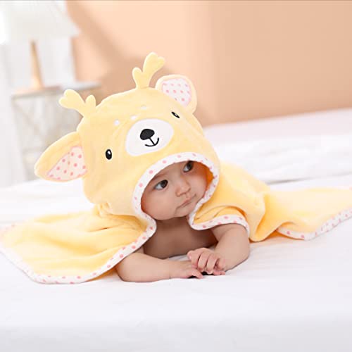 Baby Hooded Towel with Unique Animal Design Ultra Soft Thick Cotton Bath Towel for Newborn (Fawn)