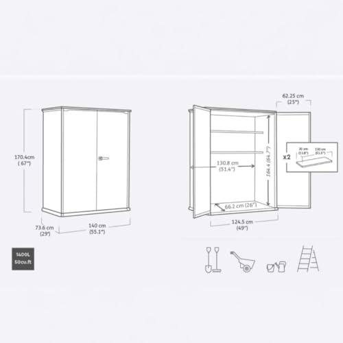 Image of Keter Premier Tall 4.6x5.6 ft Resin Outdoor Storage Shed, Backyard Garden Shed with Shelving Brackets for Tools, Patio Furniture, Pool & Bike Storage, Grey & Black, 62 cu. ft Capacity