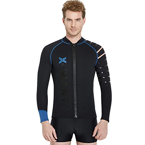 RWHXN 3mm Neopren Neoprenanzug Jacke für Herren, Warm Halten Langärmliges Tauchoberteil, Front Reißverschluss, Surf Schwimm Tauchanzüge-2XL(85-95KG)-Kleider Cover