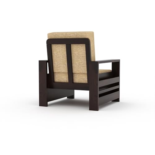 Image of Sheesham Wooden 1 Seater Sofa for Living Room | Rosewood 1 Seater Cushion Sofa with Side Rack | Solid Wood Sofa Set for Lounge (1 Seater,Walnut)