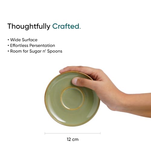 Image of Shay Ceramic Espresso Cup Set, Set of 2, 100ml, Pista Green| Espresso Cup and Saucer | Glossy Finish | Espresso Cup Ceramic | Espresso Cups Small | Microwave Safe (Espresso Set, Pista Green)