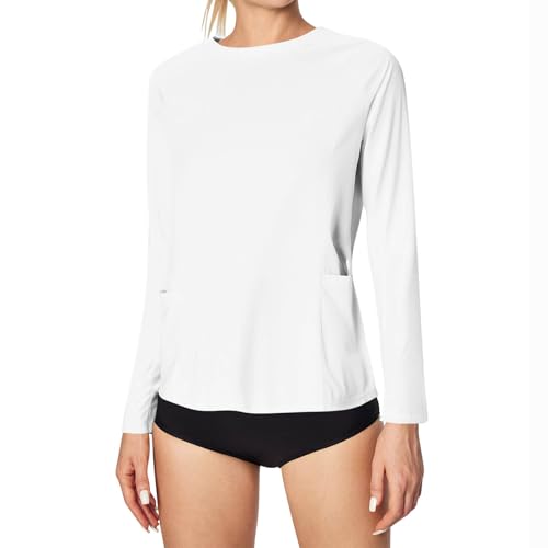 Women's Summer Beach Sun Shirts UPF 50+ Long Sleeve Hiking Tops Solid Lightweight UV Protection Outdoor Shirt White