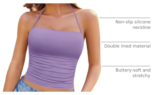 Image of Avidlove Halter Tops for Women Going Out Double Lined Sexy Crop Tank Top Ruched Slim Fit Cami Y2K Outfits Womens Summer Tops