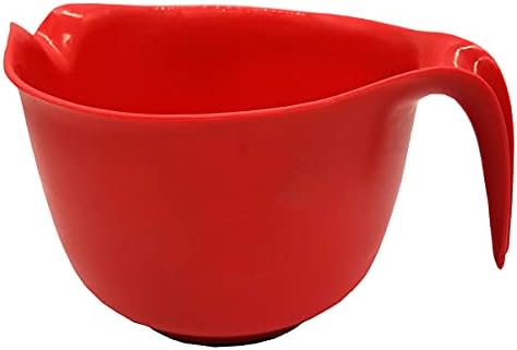 Glad Mixing Bowl with Handle – 3 Quart | Heavy Duty Plastic with Pour Spout and Non-Slip Base | Dishwasher Safe Kitchen Supplies for Cooking and Baking, Red