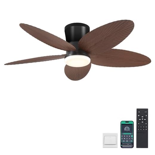 Surtime Palm Leaf Ceiling Fans with Lights-42 Tropical Ceiling Fan with Light and Remote/APP Control,Flush Mount Low Profile Ceiling Fans for Bedroom,Indoor/Outdoor Patio Use(Brown)