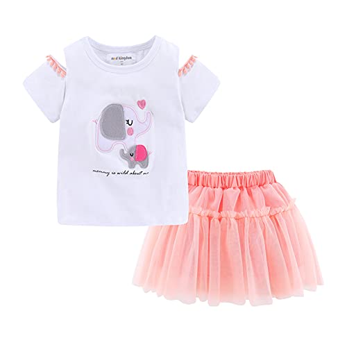 Image of Mud Kingdom Infant Toddler Girls Tulle Skirts Set Outfit T-Shirts Cute Print Casual Summer