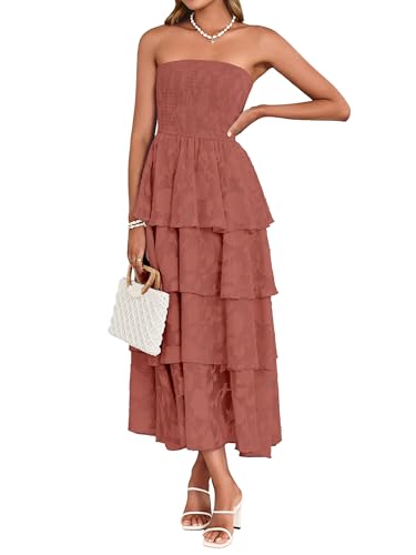 Image of Simplee Womens Summer Strapless Maxi Dress 2026 Boho Floral Off Shoulder Wedding Guest Dresses Tiered Beach Long Sundress