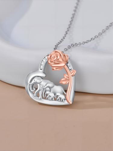 Dorunmo Mom Jewelry 925 Sterling Silver Mama Bear Elephant Dinosaur Penguin Giraffe Dolphin Heart Pendant Necklace Mother's Day Cute Animal Jewelry Gifts for Women Mother Daughter4