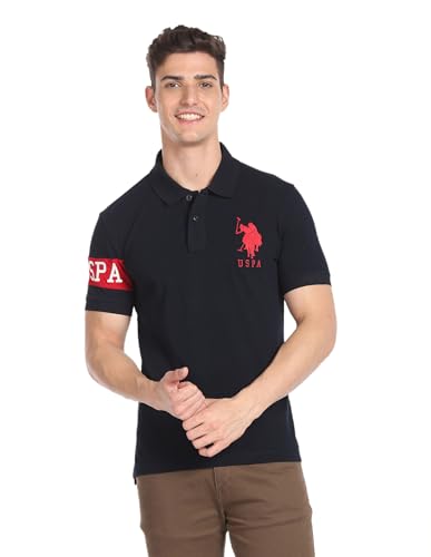 Image of U.S. Polo ASSN. Solid Slim Fit Polo T Shirts for Men - 100% Cotton, Half Sleeves Mens Tshirt