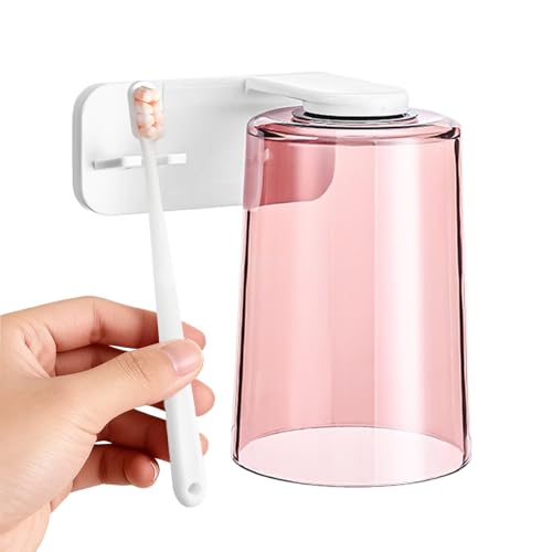 Vaso de baño - Soporte para cepillo de dientes sin taladrar | Vaso magnético para enjuague bucal y soporte de pared, para baño, ducha, inodoro, hogar, apartamento, dormitorio, oficina, hotel, viajes