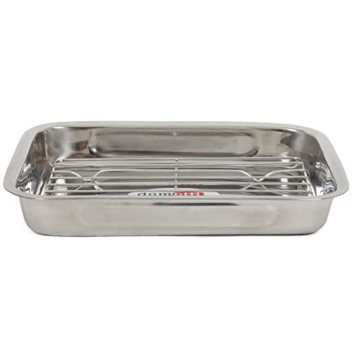 DOMOTTI Bräter mit Rost 30 x 22 x 5 cm Ofenform Backform Edelstahl Auflaufform mit Gitter Grill silber rechteckig DOMOTTI Bräter mit Rost 30 x 22 x 5 cm Ofenform Backform Edelstahl Auflaufform mit Gitter Grill silber rechteckig