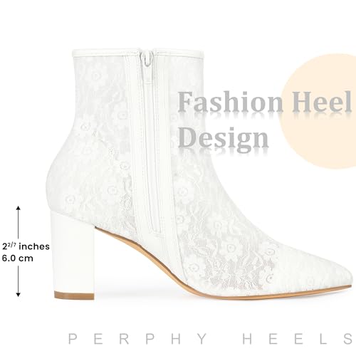 Perphy Pointed Toe Block Heels Floral Lace Ankle Boots for Women4