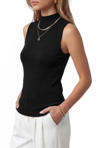 Image of Arach&Cloz Women's Wool Blend Mock Neck Fall Business Casual Sweater Tank