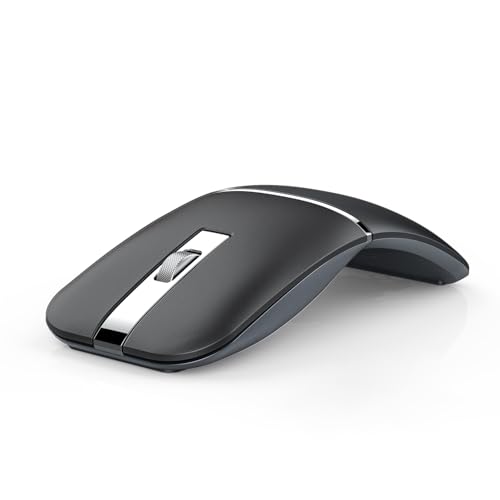 Bluetooth Wireless Arc Travel Mouse Bluetooth 5.0/4.0 & 2.4G Tri-Mode Rotating Foldable Ergonomic Mice Type-C Rechargeable Multi-Device for Microsoft Laptop PC MacBook Chromebook Lenovo - Black