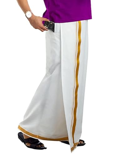 Image of SMT Velcro /Welcro pocket dhoti for mens /Jari border welcro pocket Stitched Dhoti polycotton for Mens 28-40 Size